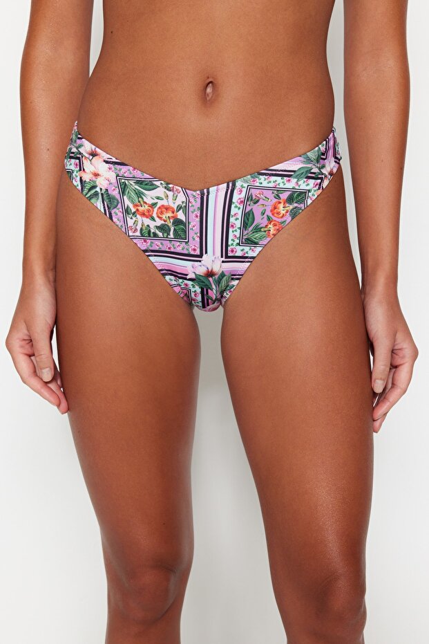 Çiçek Desenli V Kesim Normal Paça Bikini Altı TBESS23BA00220 - 4