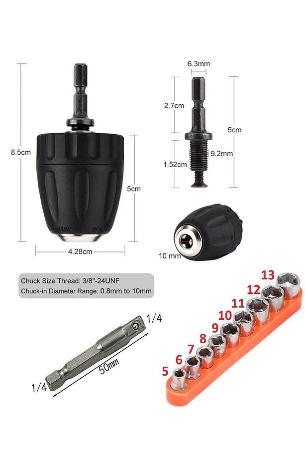 Hex Adaptörlü Shank 1/4" 3/8" Mandren 1/2"uzatma Matkap Vidalama Lokmalı Uç Hex Bit Seti - 2
