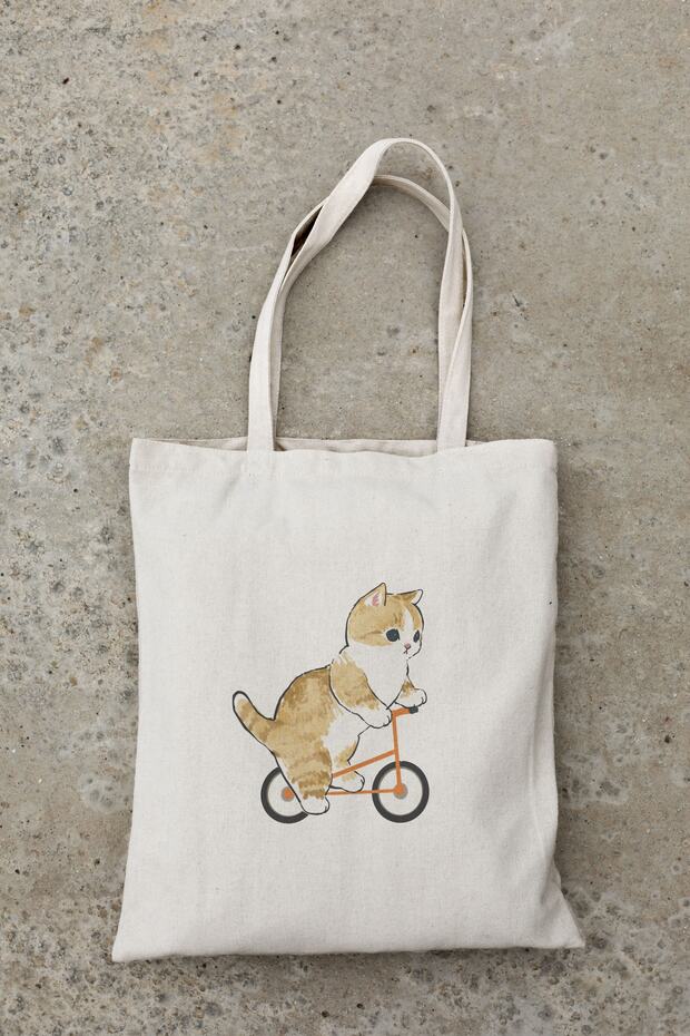 Cyclist Cat Printed Cloth Bag