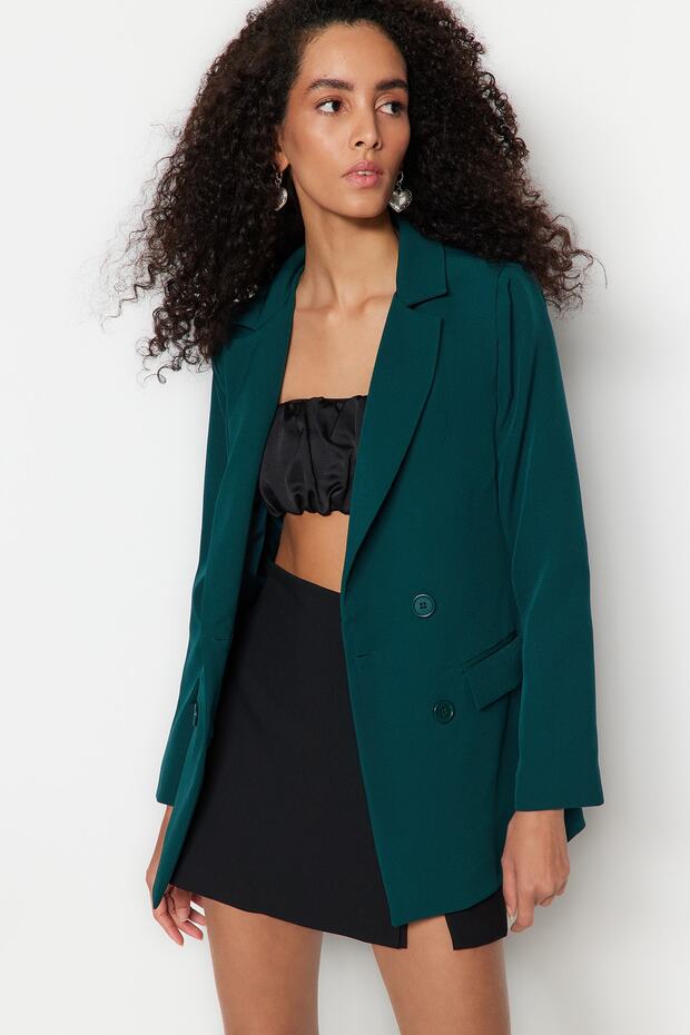 Petrol Regular Lined Button Detail Woven Blazer Jacket TWOAW21CE0264