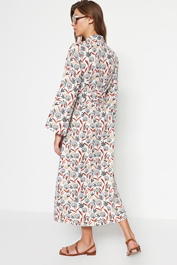 Různobarevné vzorované košilové šaty z tkaného plátna TCTSS23EB00287 - 5