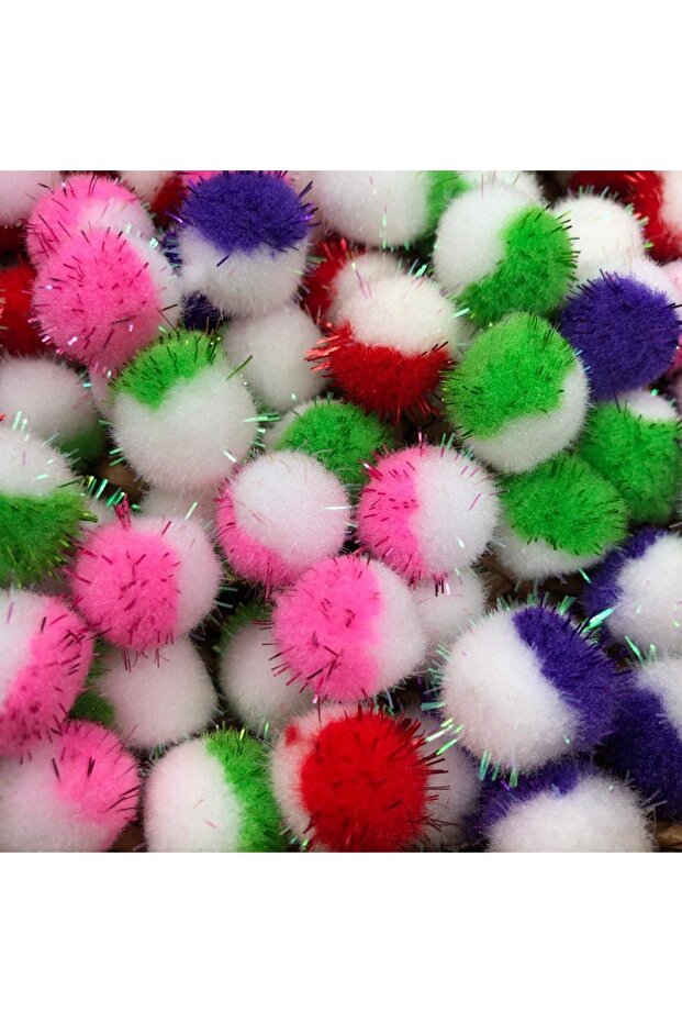 Glitter Mixed Color Plush Pompom Glitter Mixed Pompom 100 Pieces 2 Cm