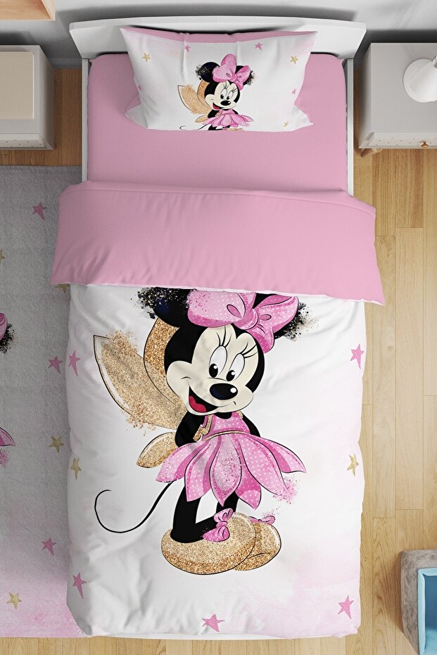 Gold Winged Mickey Patterned Single Baby Kids Bedding Set