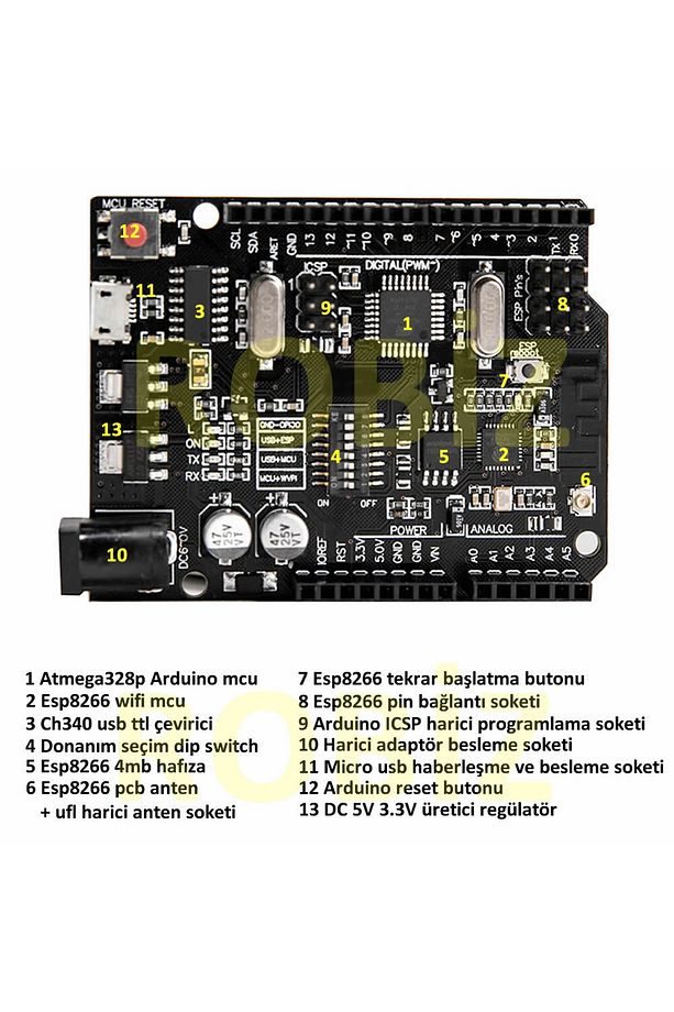 Arduino Uno R3 Wifi Esp8266 Ch340 Micro Usb 32mbit Kablosuz Internet - 8