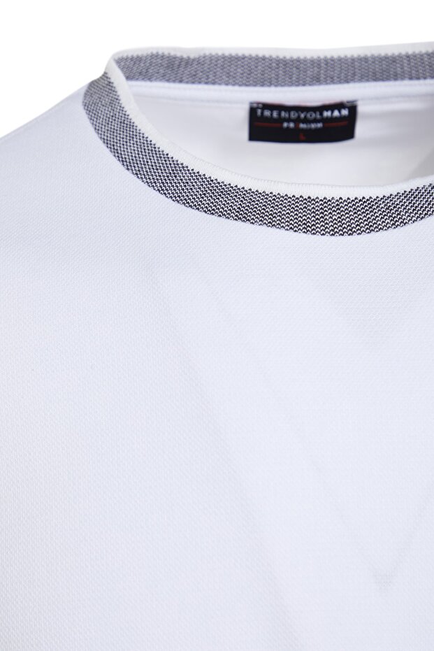 Basic Beyaz Relaxed/Rahat Kesim Triko Bant Dokulu Pike T-Shirt TMNSS23TS00079 - 6