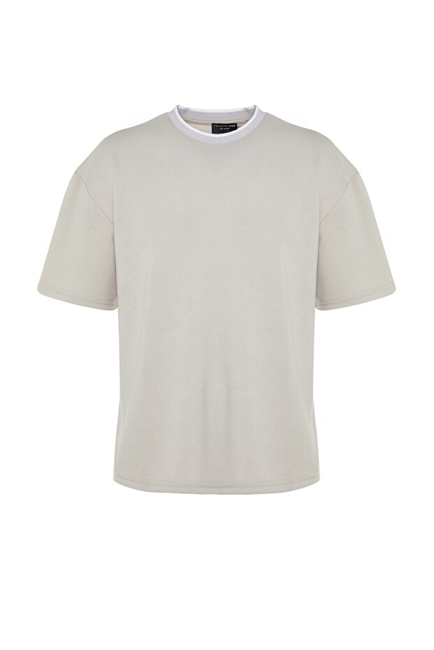 Premium Taş Oversize/Geniş Kesim Triko Bantlı Dokulu Pike T-Shirt TMNSS23TS00079 - 8