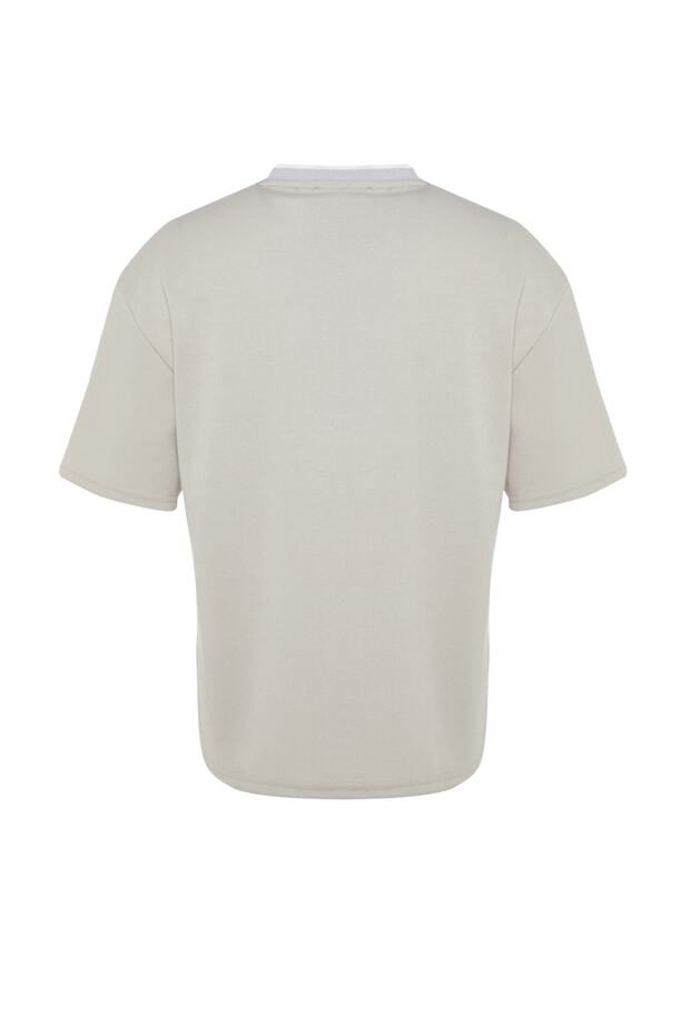 Premium Taş Oversize/Geniş Kesim Triko Bantlı Dokulu Pike T-Shirt TMNSS23TS00079 - 9