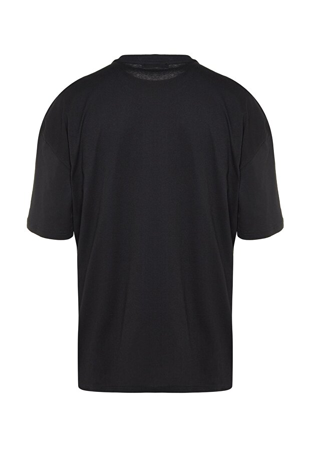 Siyah Oversize Bisiklet Yaka Kısa Kol Tilki Nakışlı %100 Pamuklu T-Shirt TMNSS23TS00182 - 8