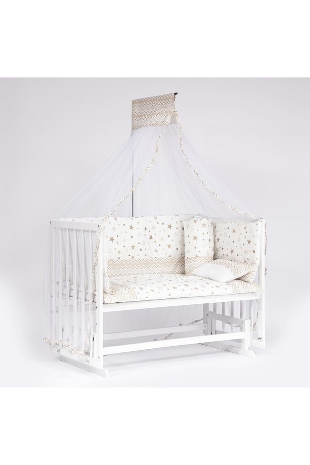 Süper Natural Ahşap Beşik 4 Kademeli Beyaz Anne Yanı Sallanır 60x120-b06 Kvstar Uyku Seti+yataklı - 1