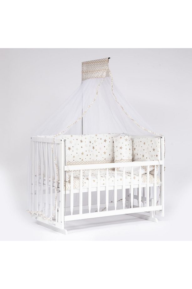 Süper Natural Ahşap Beşik 4 Kademeli Beyaz Anne Yanı Sallanır 60x120-b06 Kvstar Uyku Seti+yataklı - 2