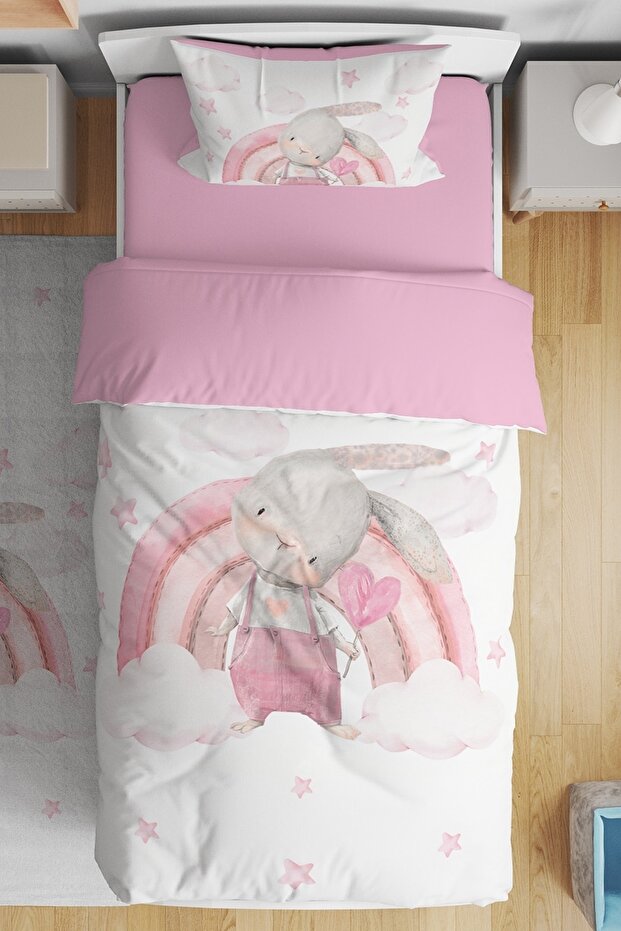 Rainbow Rabbit Patterned Single Baby Kids Bedding Set