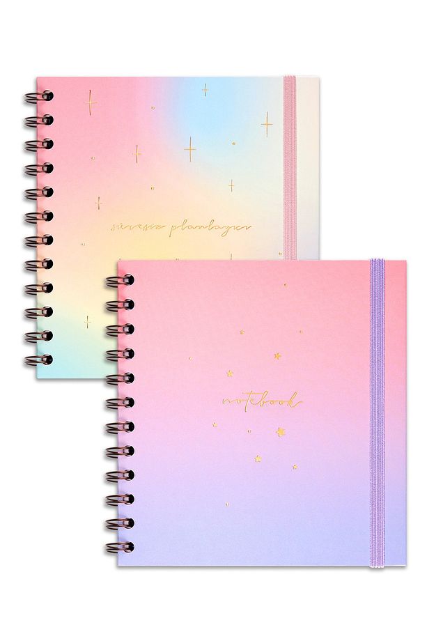 15x15 Cm Kare 2'li Set Spiralli Süresiz Planlayıcı Ajanda Ve Defter Gökkuşağı - 7