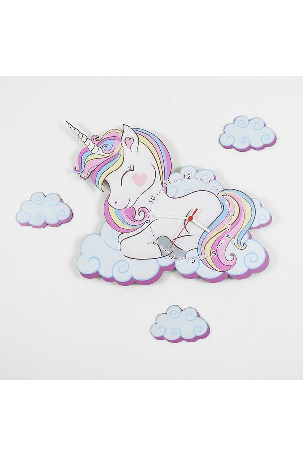Sevimli Unicorn Çocuk Odası Ahşap Duvar Saati Elf-2312026 - 2