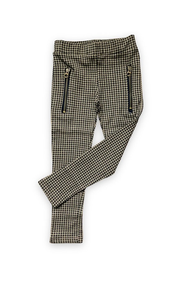 Girl's Zipper Detailed Gingham Leggings