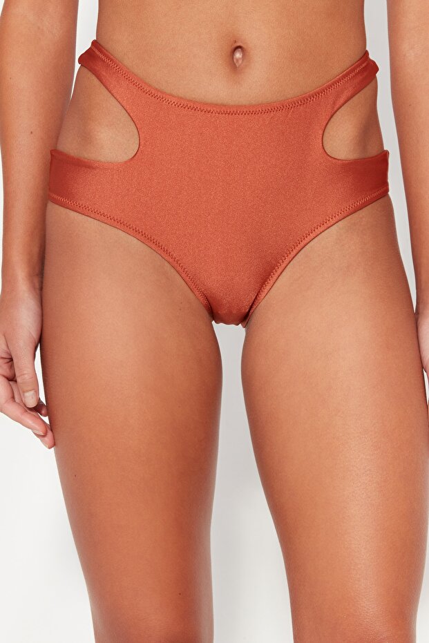 Kiremit Cut Out Detaylı Yüksek Bel Normal Paça Bikini Altı TBESS23BA00200 - 4