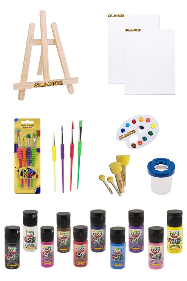 Mini Şövale 25x35 2'li Tuval Funny Kıds 20ml 10'lu Akrilik Boya Başlangıç Seti - 1