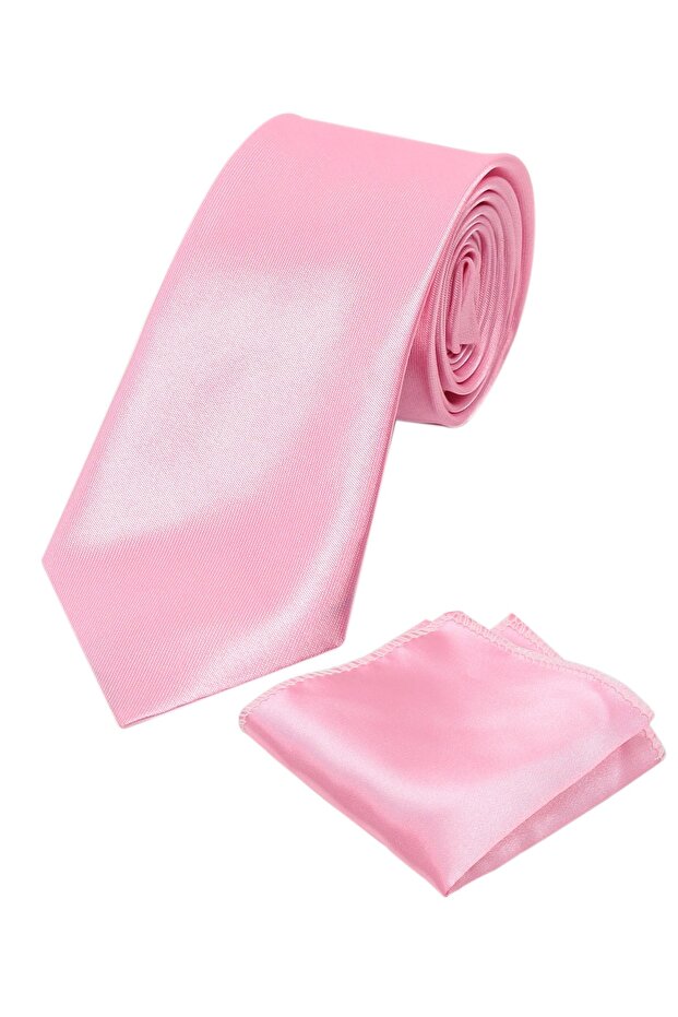 Boy's Plain Satin Pink Tie and Handkerchief Set 03-14 Years Single Size 120x5cm