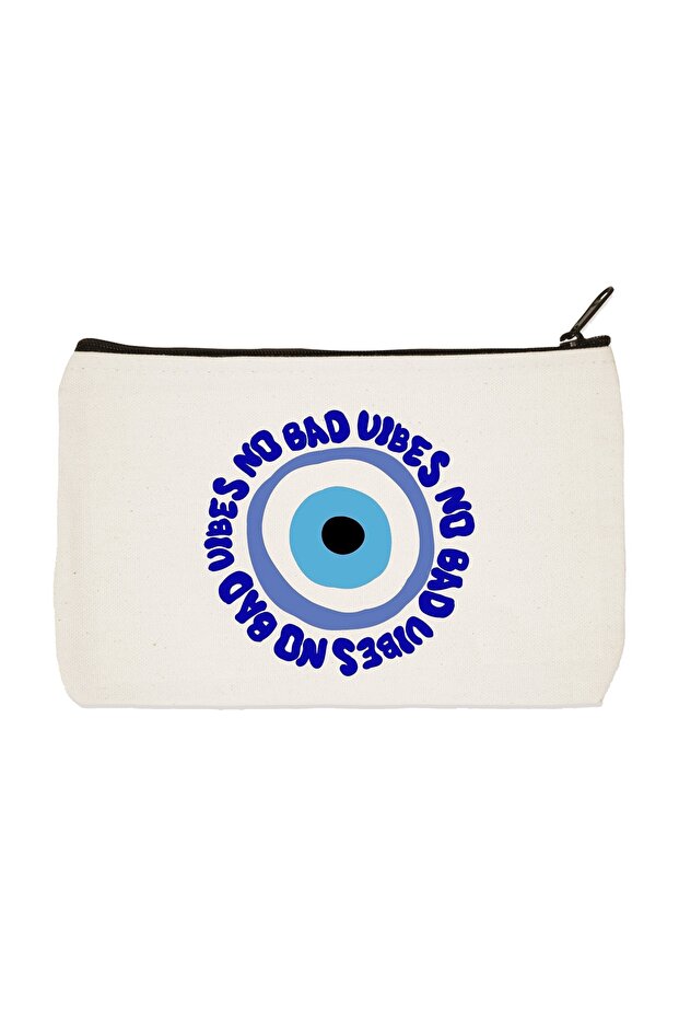 Clutch No Bad Vibes Printed Cloth Makeup Bag, Pen Holder, Handbag