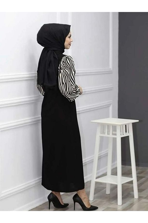 Zebra Desenli Uzun Boy Tesettür Elbise - 2