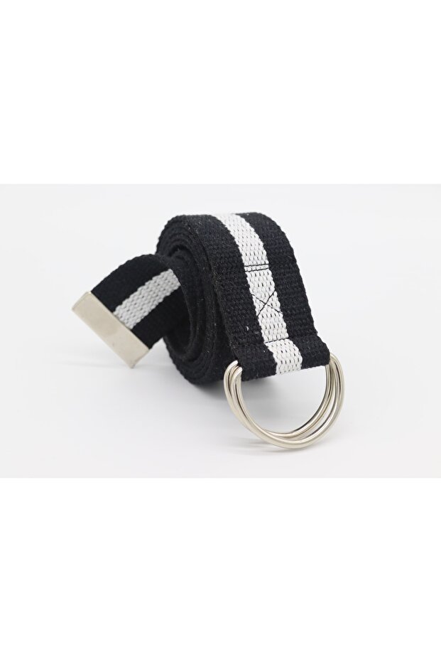 Unisex D Ring Black and White Sports Canvas Belt