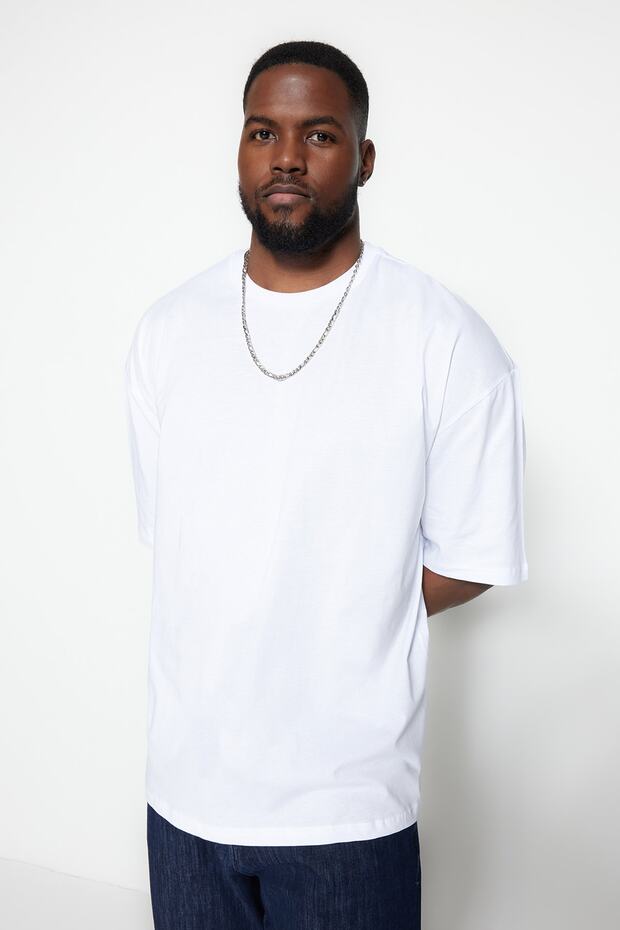 Büyük Beden Beyaz Oversize Rahat Basic %100 Pamuklu T-Shirt TMNSS23TS00139 - 10