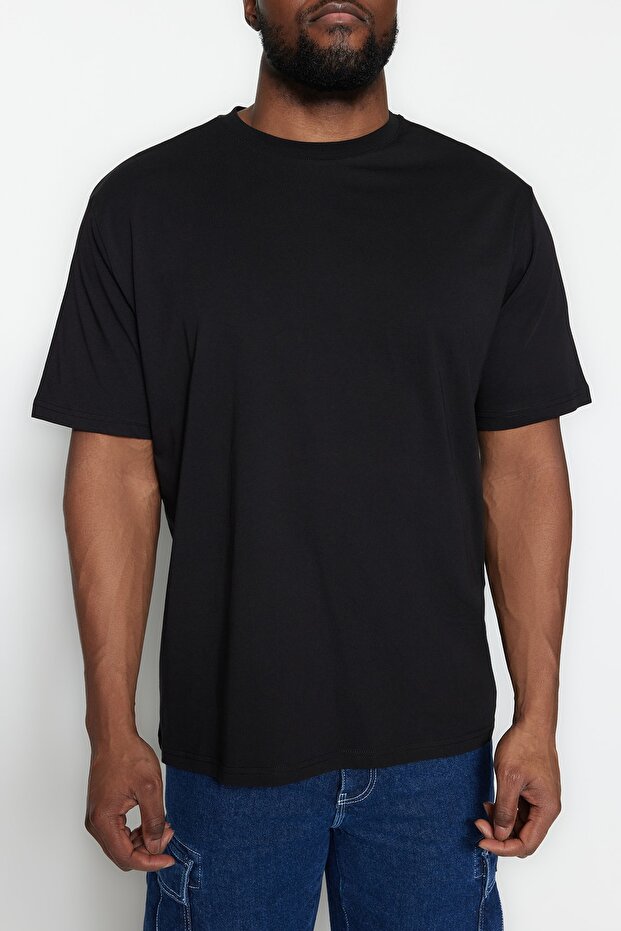 Fekete nagy méretű 100% pamut normál póló - TMNSS23TS00134 - 8