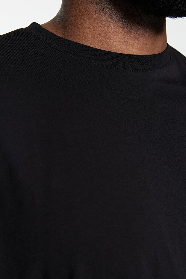 Fekete nagy méretű 100% pamut normál póló - TMNSS23TS00134 - 9