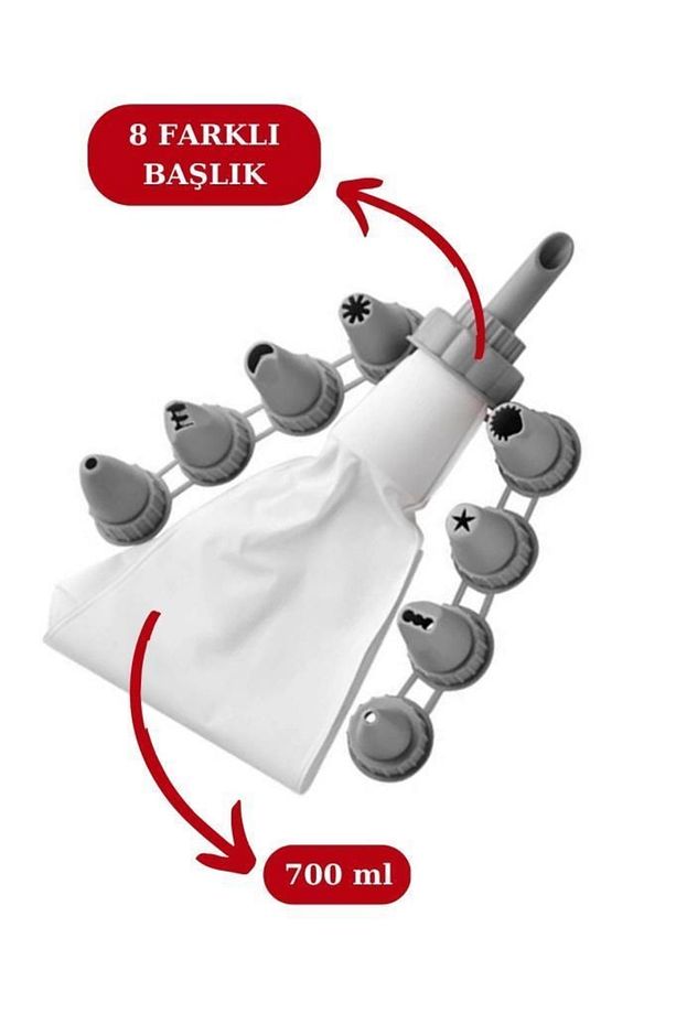 8 Uçlu Krema Sıkma Torbası Ve Şekillendirici Duy Seti - 3