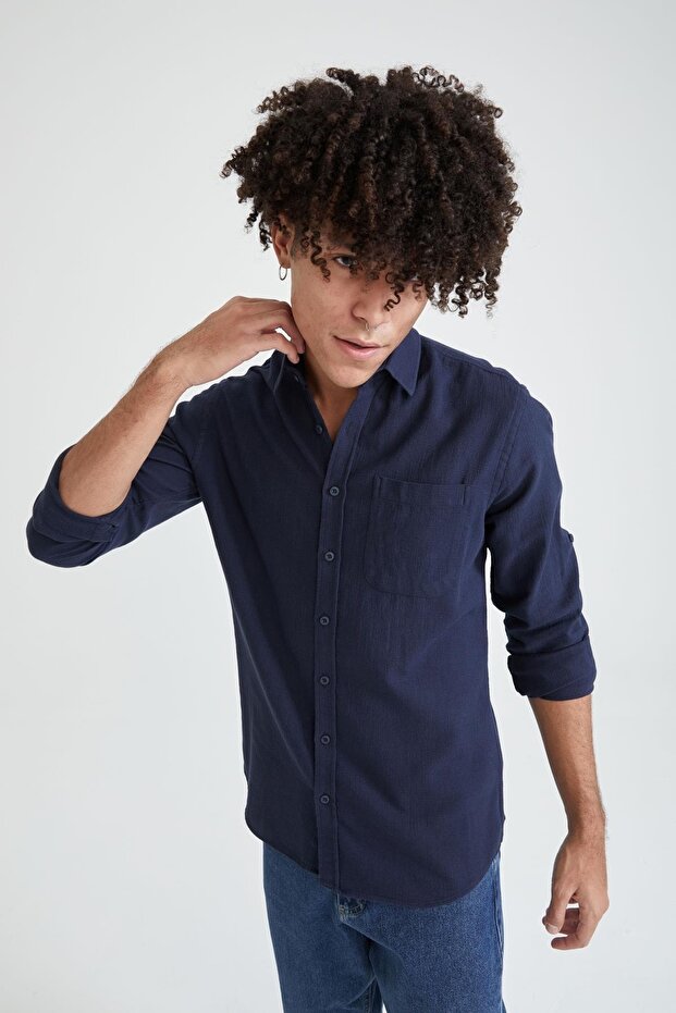 Slim Fit Basic Uzun Kollu Gömlek - 1