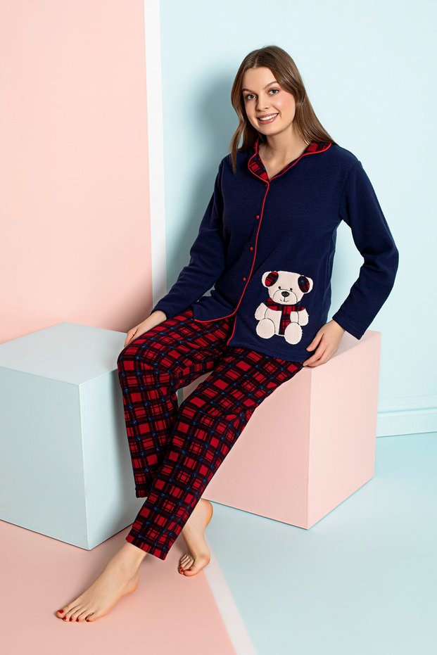 Winter Women's Shirt Fleece Pajama Set - Women's Buttoned Fleece Pajama Set