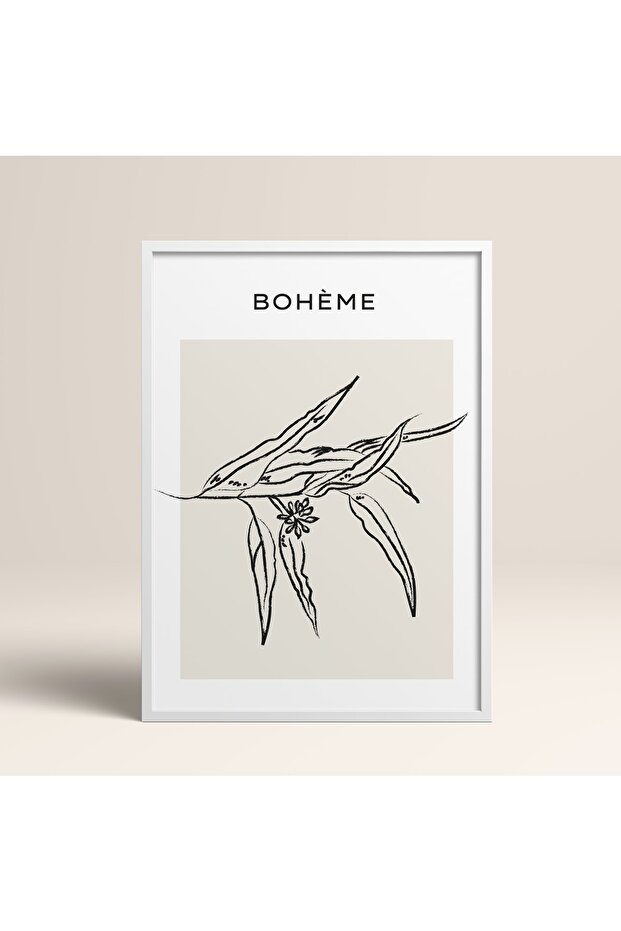 Boho Bohemian Linear Linear Modern Abstract Art Painting with Frame
