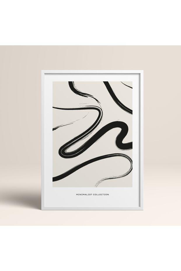 Boho Bohemian Linear Linear Modern Abstract Art Painting with Frame
