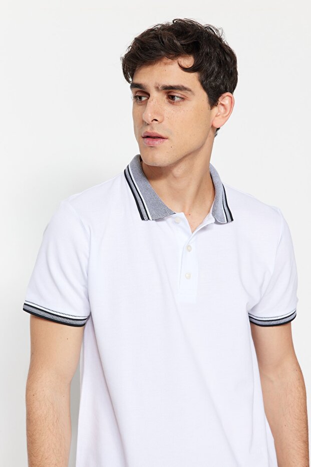 Biała koszulka polo z kołnierzykiem – 100% bawełna, slim/slim fit TMNSS22PO00014 - 2