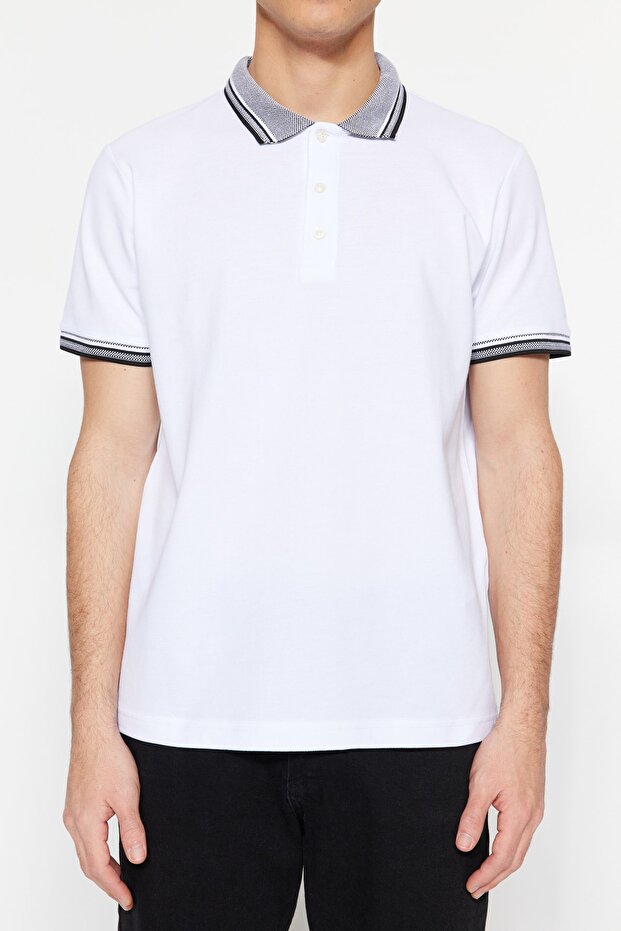 Biała koszulka polo z kołnierzykiem – 100% bawełna, slim/slim fit TMNSS22PO00014 - 3