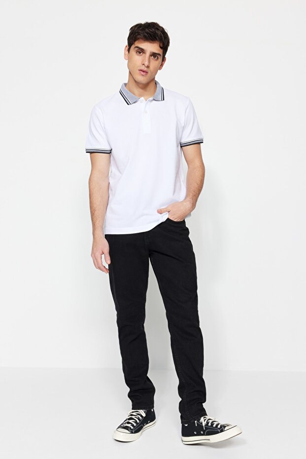 Biała koszulka polo z kołnierzykiem – 100% bawełna, slim/slim fit TMNSS22PO00014 - 5