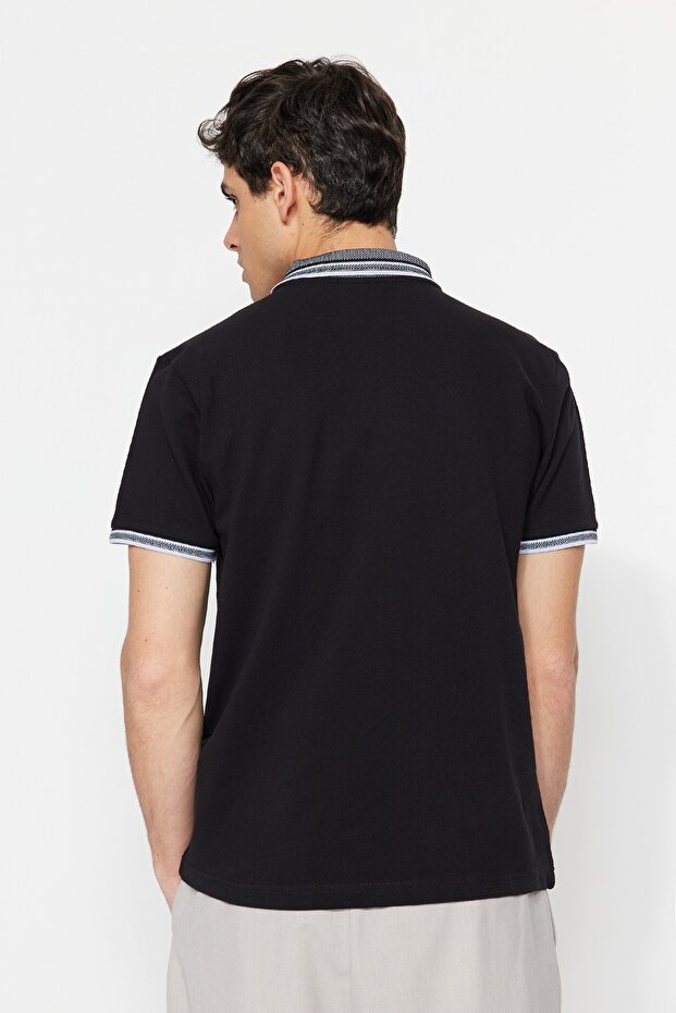 Siyah Slim/Dar Kesim %100 Polo Yaka T-shirt TMNSS22PO00014 - 8