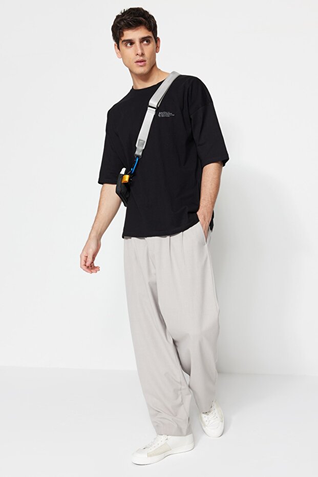 Siyah Oversize %100 Pamuklu Minimal Yazı Baskılı T-Shirt TMNSS23TS00084 - 5