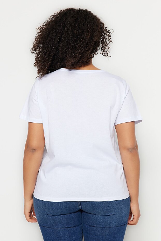 Siyah-Beyaz 2'li Paket Basic V Yaka %100 Pamuk Örme Büyük Beden T-Shirt TBBSS22TS0705 - 10
