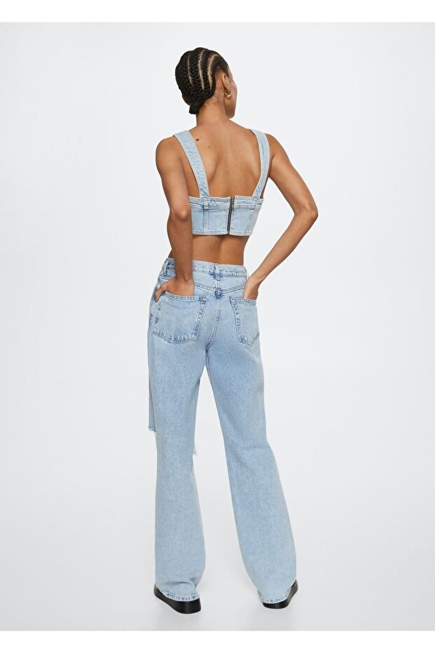 Denim Cropped Bluz - 4