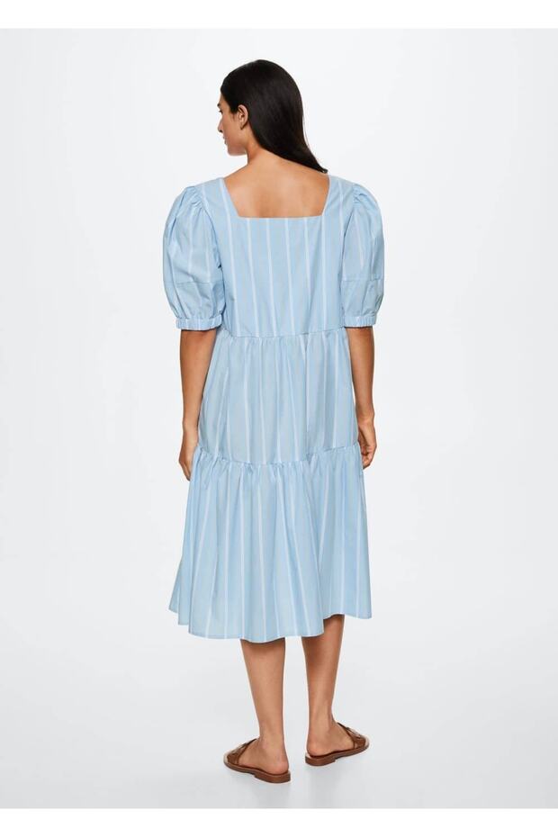 Çizgili Pamuklu Elbise - 4