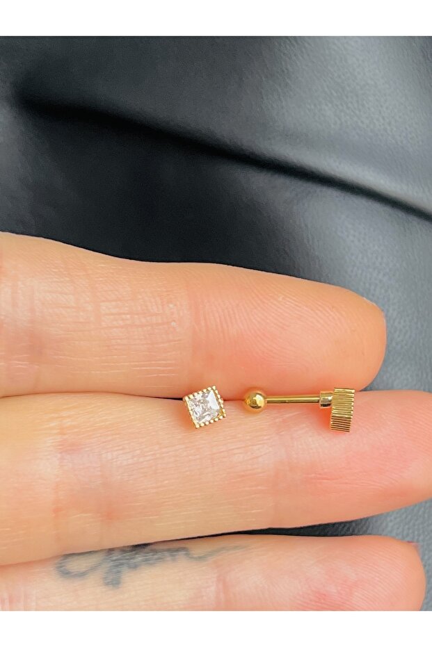 Çelik Tek Taş Kıkırdak Helix Tragus Piercing(1adet) - 2