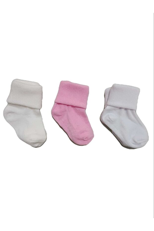 White Pink Ecru Curled Triple Baby Kids Socks
