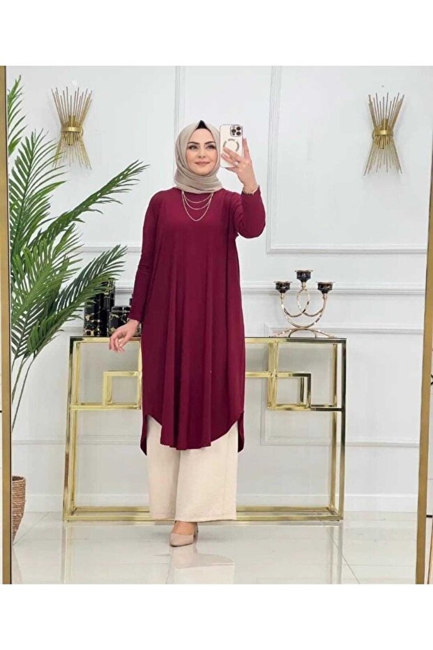 تونيك حجاب ساندي طويل بيضاوي الجوانب للنساء