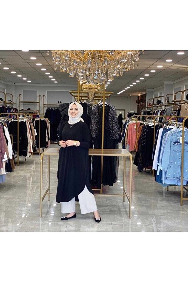 تونيك حجاب ساندي طويل بيضاوي الجوانب للنساء