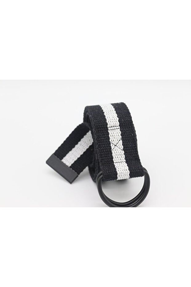 Black and White Sports Cloth Belt with Black Buckle