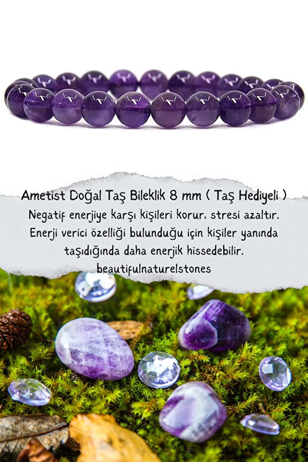 Amethyst Natural Stone Bracelet 8 Mm (With Stone Gift) (Radiation Protective and Positive Environment) Aa Quality