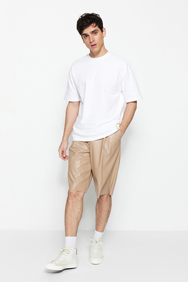 Beyaz Oversize %100 Pamuklu Etiketli Dokulu Basic Kalın Tok T-Shirt TMNSS23TS00074 - 4