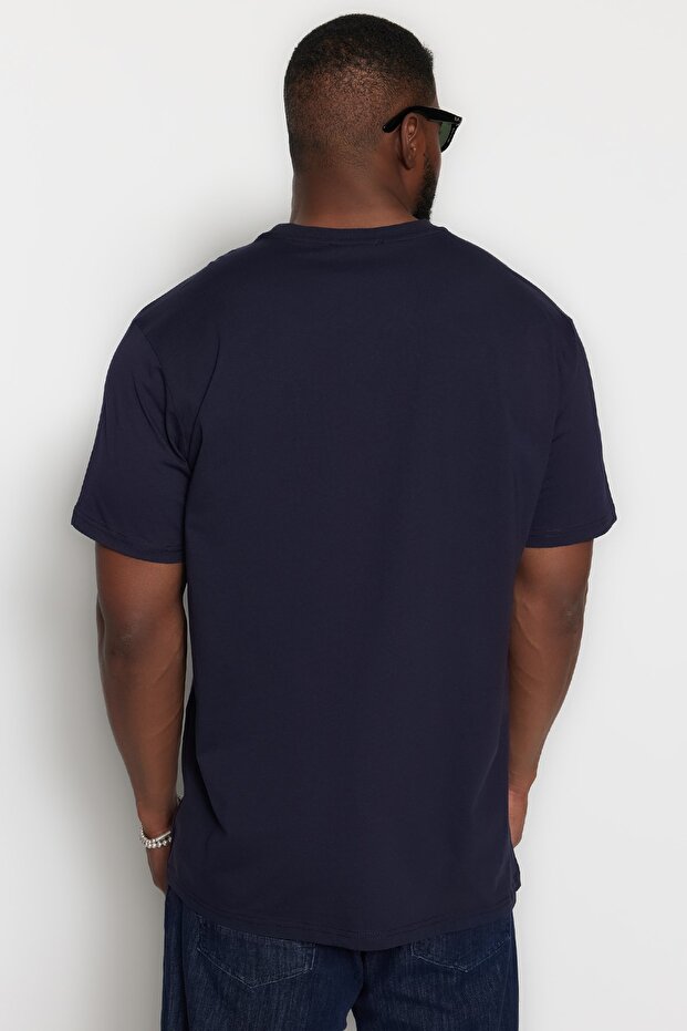 Büyük Beden Lacivert Oversize/Geniş Kesim Şehir Baskılı %100 Pamuklu T-Shirt TMNSS23TS00135 - 5