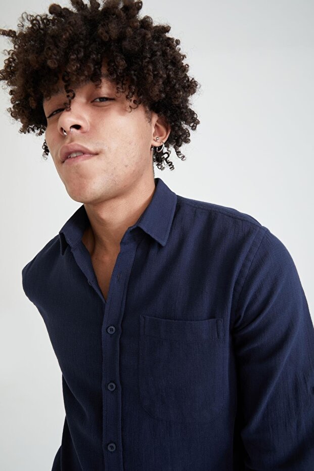 Slim Fit Basic Uzun Kollu Gömlek - 6