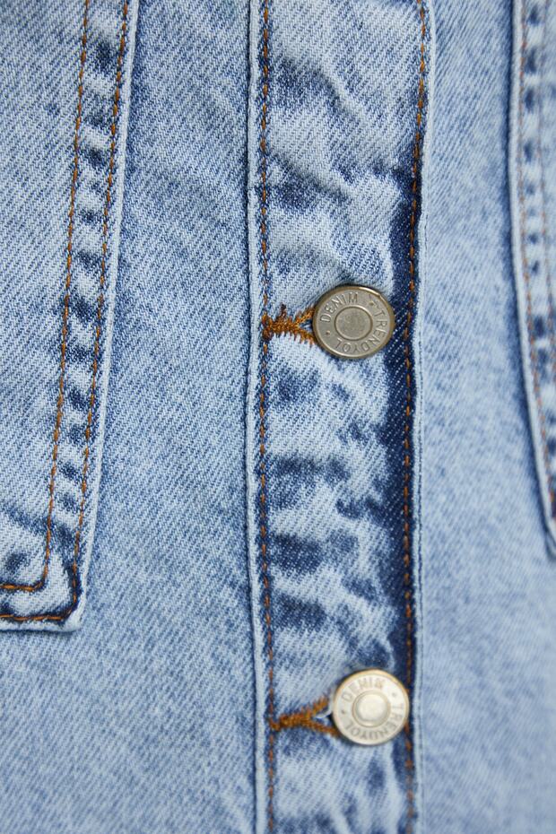 Spódnica maxi z wysokim stanem i podwójną kieszenią w kolorze jasnoniebieskim - Tctss23Ee00002 - 5